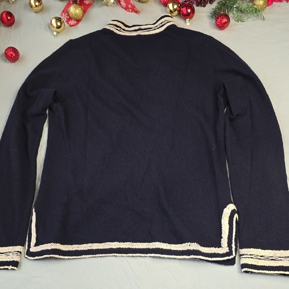 J. Crew Navy V-Neck Sweater with Cream Trim - Picture 5 of 5